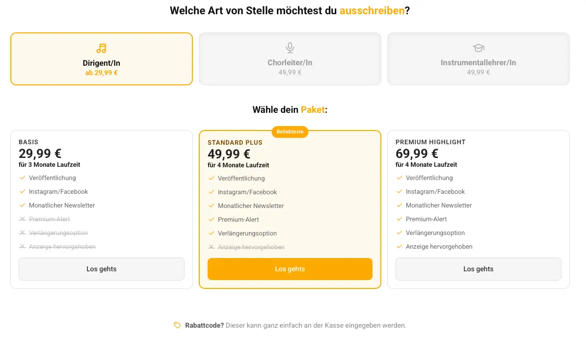 Paketauswahl bei DirigentenMarkt
